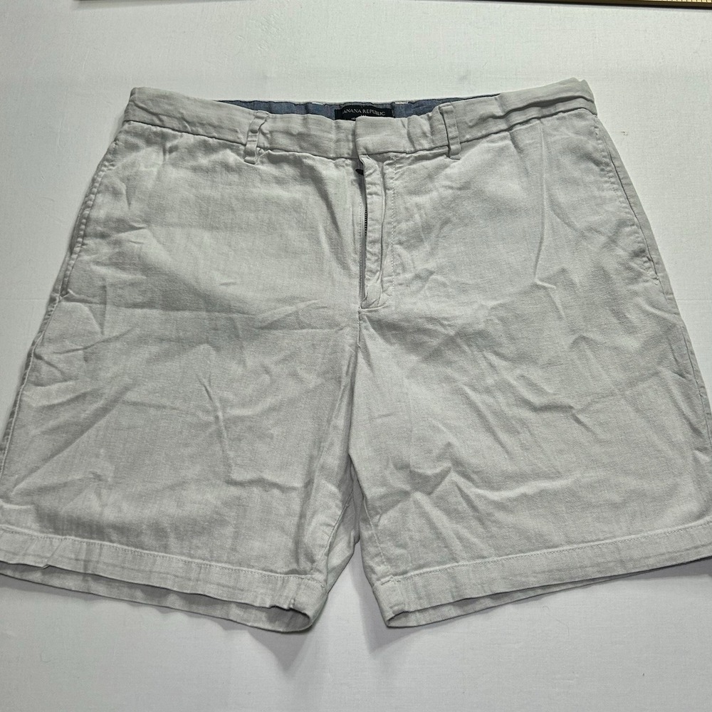 Banana Republic Shorts Mens 36 Aiden Linen/Cotton‎ Chino Casual Flat Front Gray